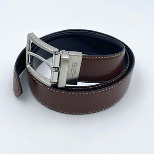 H26 Reversible Black Brown Belt Genuine Leather Size Large Silver Buckle